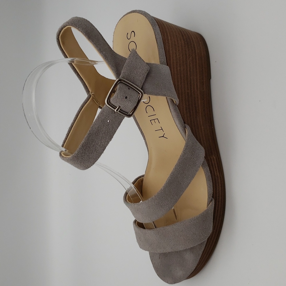 Sole Society Charvi Wedge Sandal Size 9M in Gray 3" Stacked Heel - Picture 3 of 11